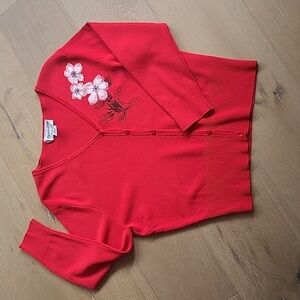 EUC Pendleton Sweater Women's sz Large Red Floral Button Down V-neck Cardigan